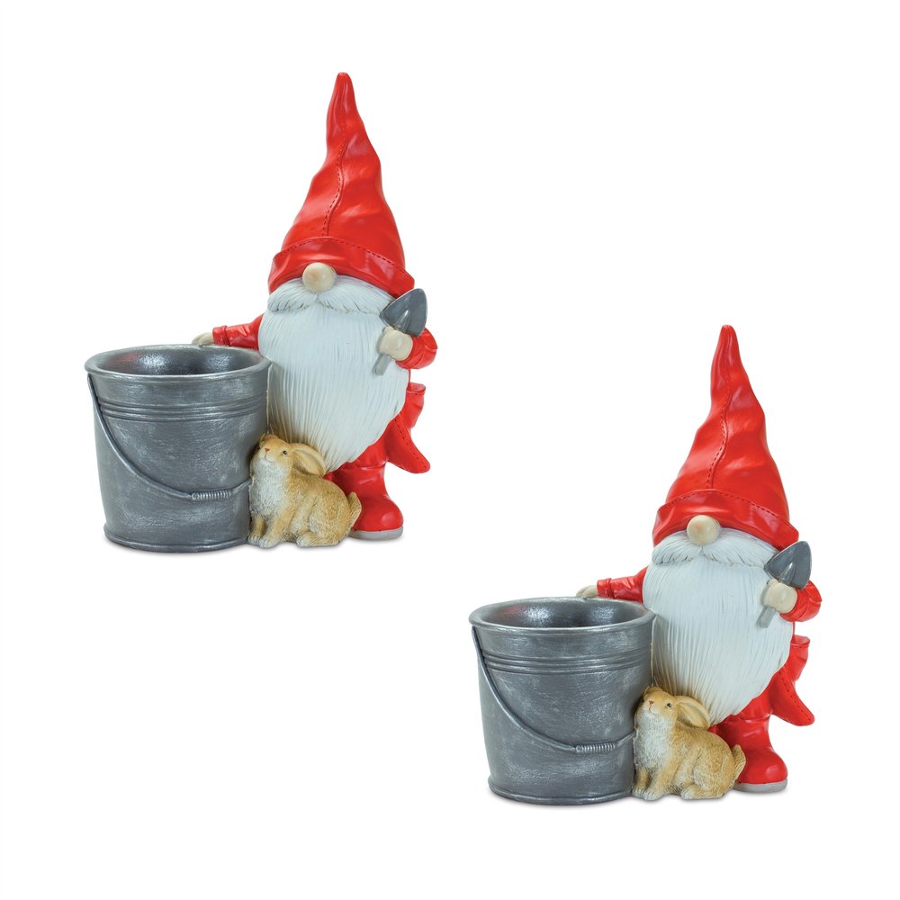 Set of Two Red Polyresin Standing Gnome Tabletop Sculpture HomeRoots