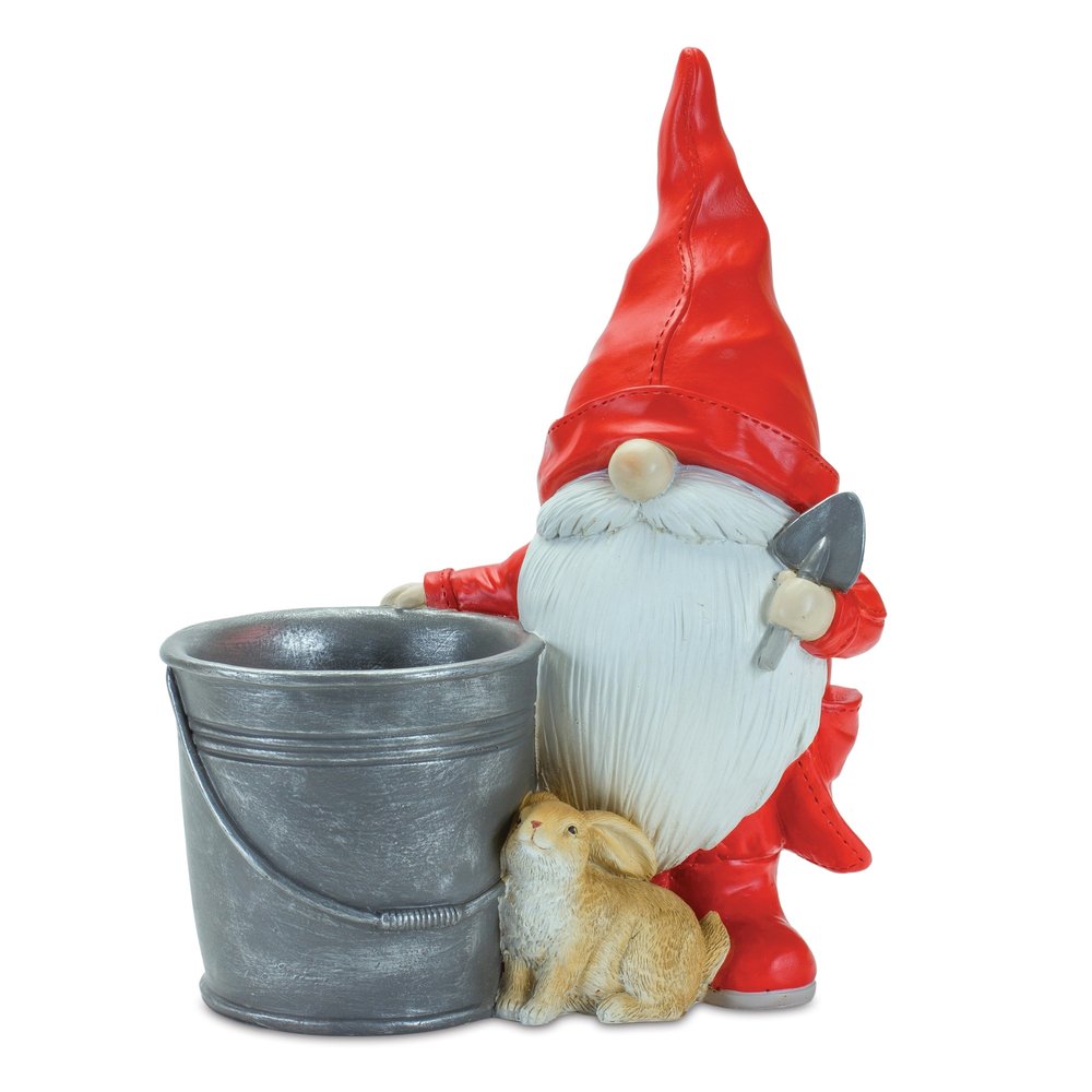 Set of Two Red Polyresin Standing Gnome Tabletop Sculpture HomeRoots