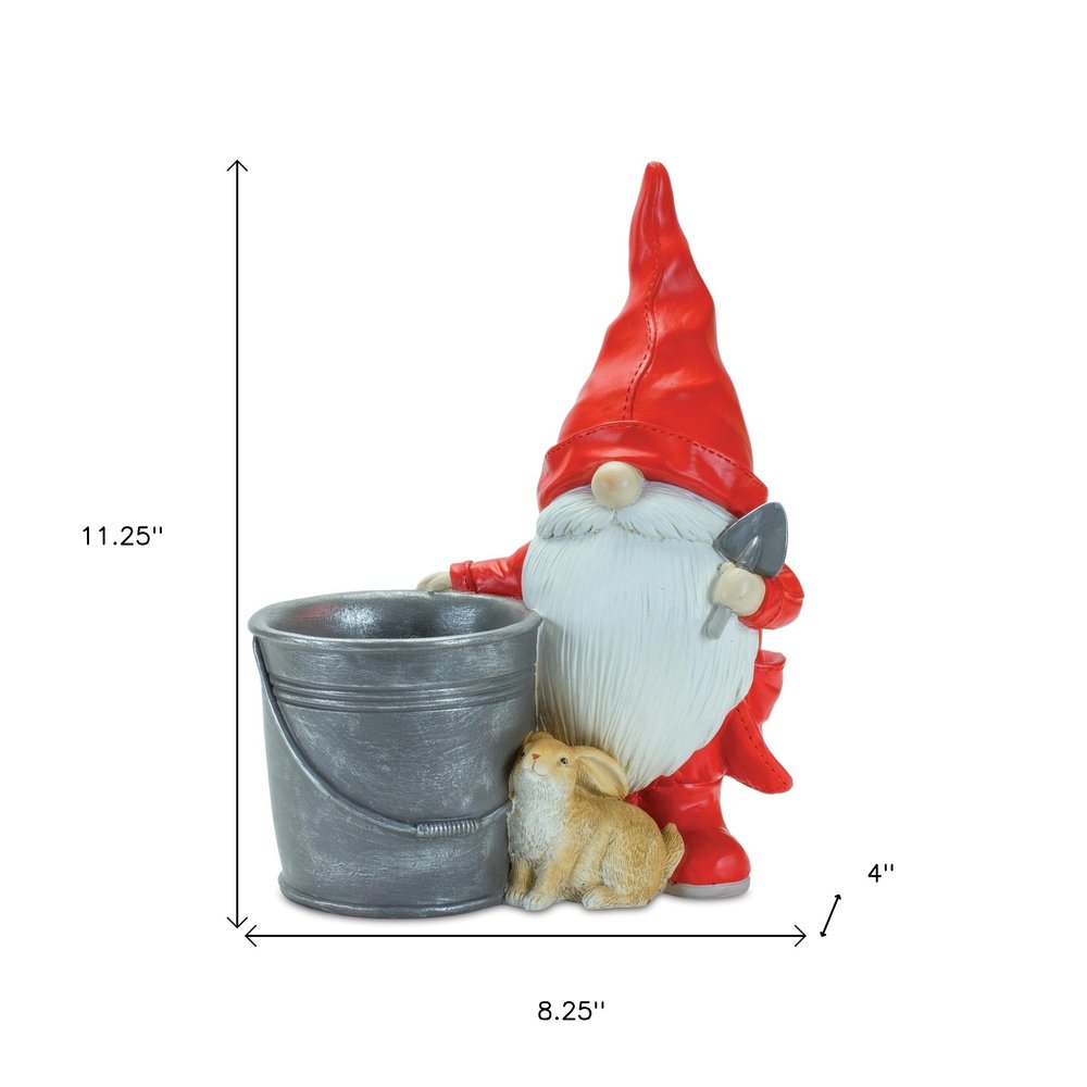 Set of Two Red Polyresin Standing Gnome Tabletop Sculpture HomeRoots
