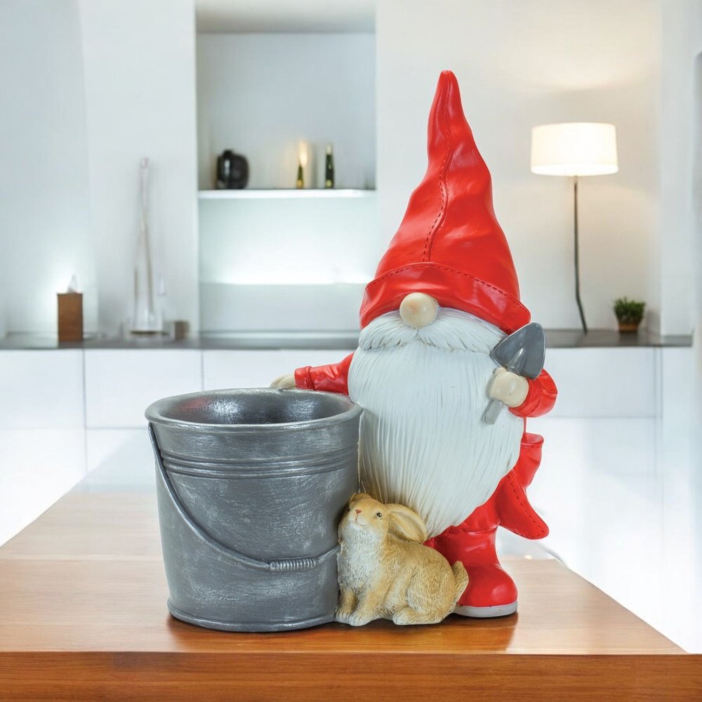 Set of Two Red Polyresin Standing Gnome Tabletop Sculpture HomeRoots