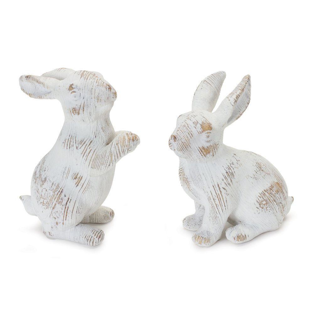 Set of Two White Resin Rabbit Figurines HomeRoots