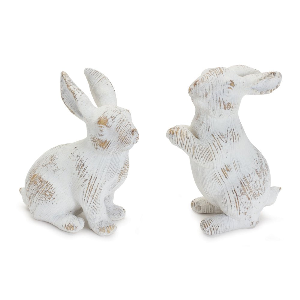 Set of Two White Resin Rabbit Figurines HomeRoots
