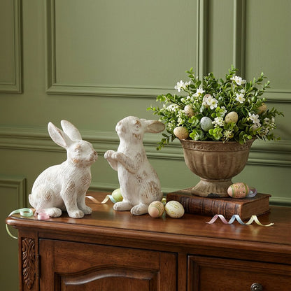 Set of Two White Resin Rabbit Figurines HomeRoots