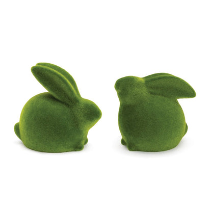 Set of Two Green Faux Moss Covered Terracotta Rabbit Figurines HomeRoots