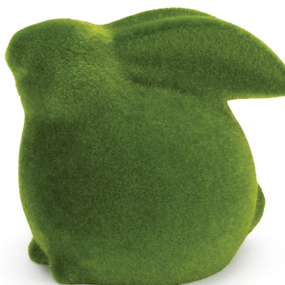 Set of Two Green Faux Moss Covered Terracotta Rabbit Figurines HomeRoots