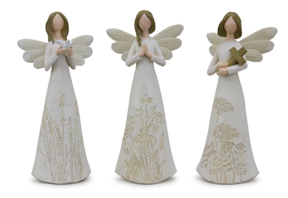 Set of Three White Polyresin Figurine Tabletop Sculpture HomeRoots