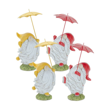Set of Four Yellow Polyresin Standing Gnome Tabletop Sculpture HomeRoots