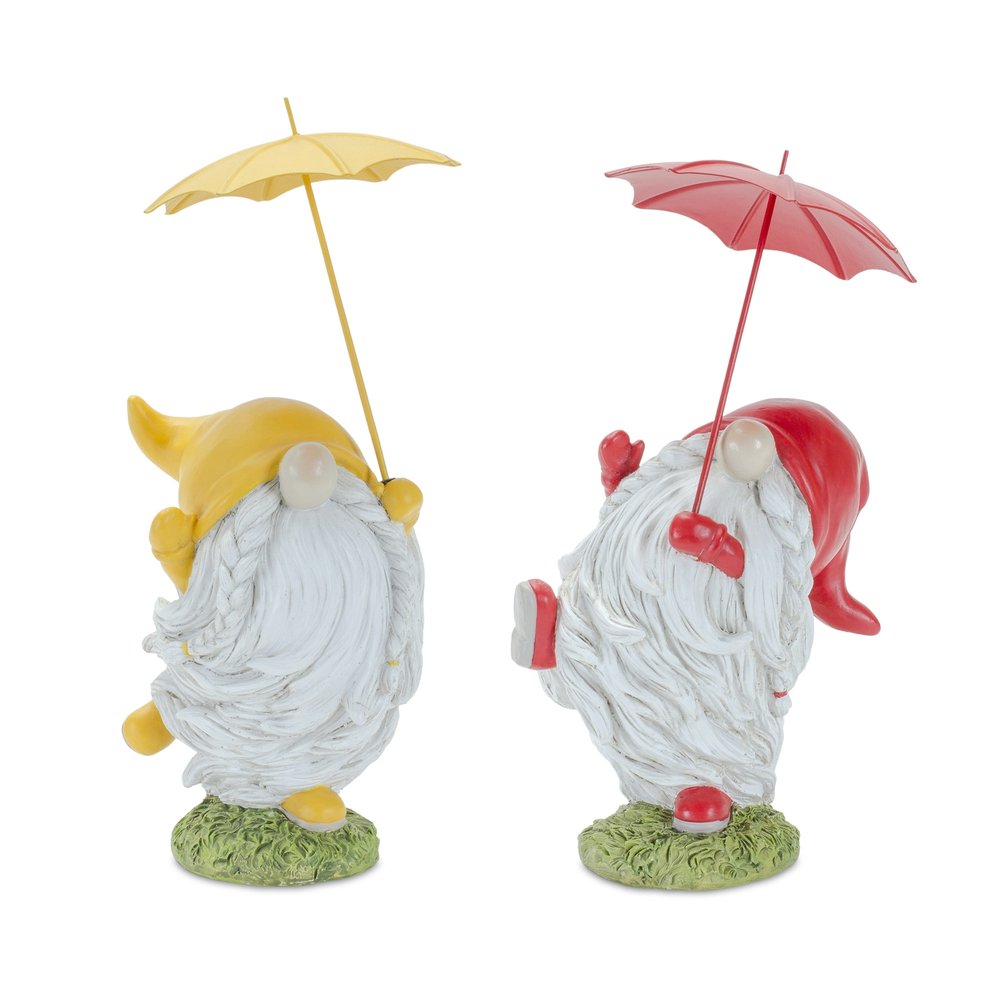 Set of Four Yellow Polyresin Standing Gnome Tabletop Sculpture HomeRoots