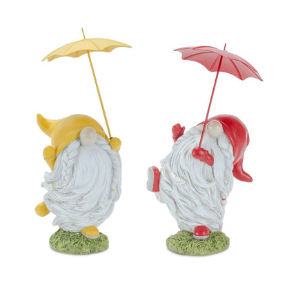 Set of Four Yellow Polyresin Standing Gnome Tabletop Sculpture HomeRoots