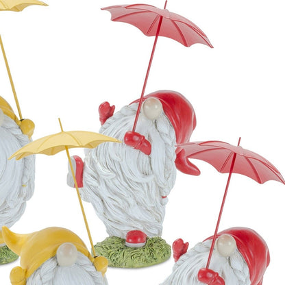 Set of Four Yellow Polyresin Standing Gnome Tabletop Sculpture HomeRoots