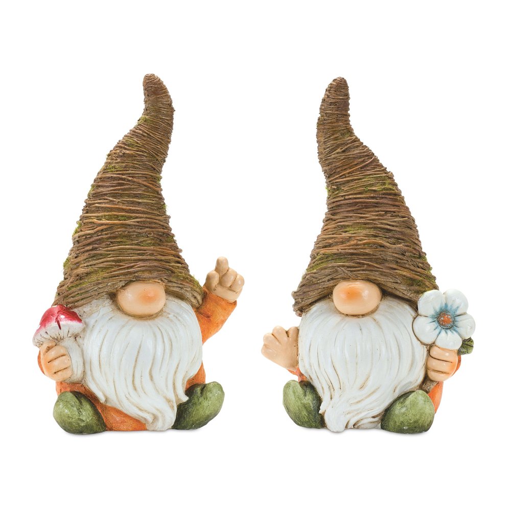 Set of Two Brown Polyresin Standing Gnome Tabletop Sculpture HomeRoots