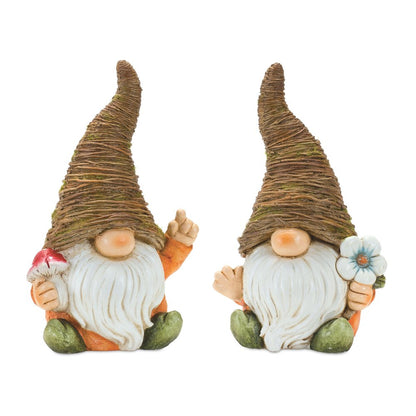 Set of Two Brown Polyresin Standing Gnome Tabletop Sculpture HomeRoots