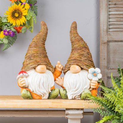Set of Two Brown Polyresin Standing Gnome Tabletop Sculpture HomeRoots