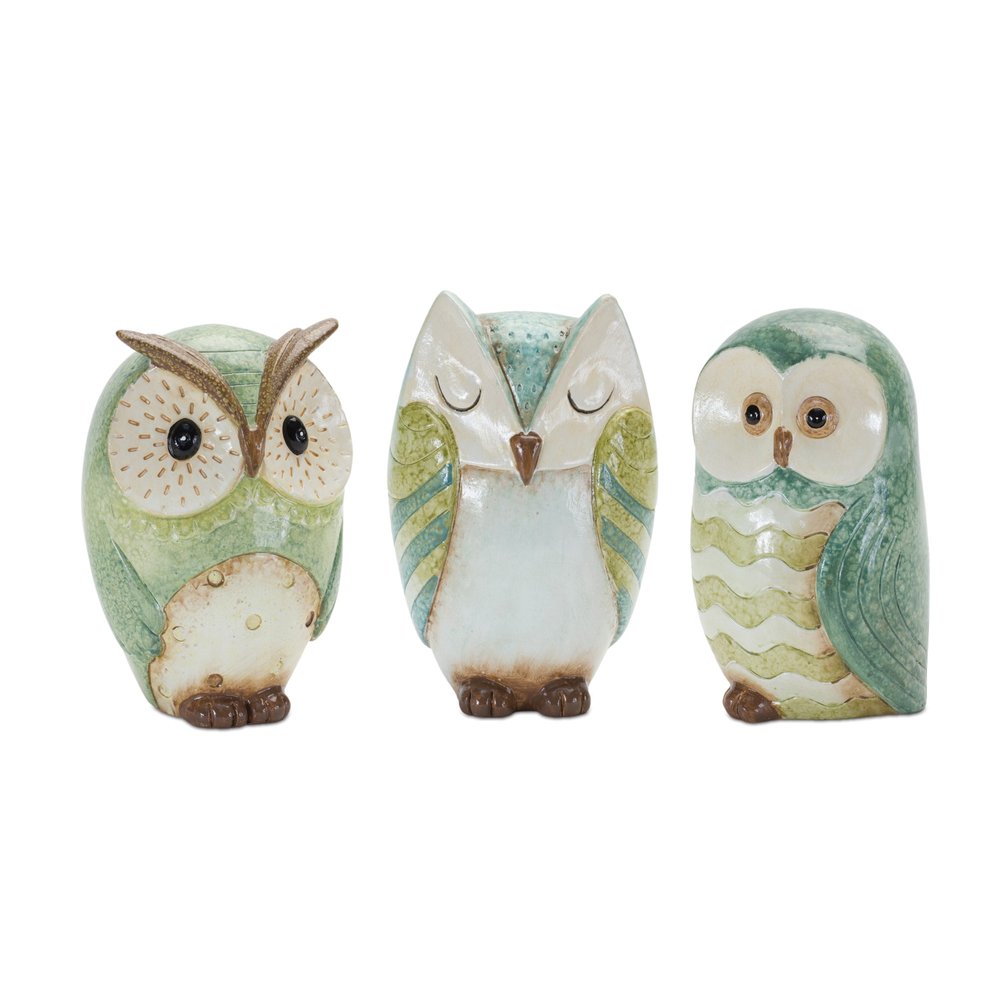 Set of Three Blue Terracotta Figurine Tabletop Sculpture HomeRoots