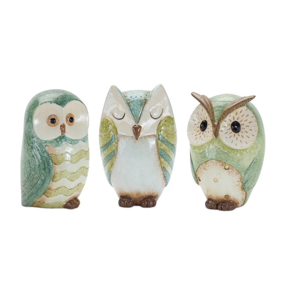 Set of Three Blue Terracotta Figurine Tabletop Sculpture HomeRoots
