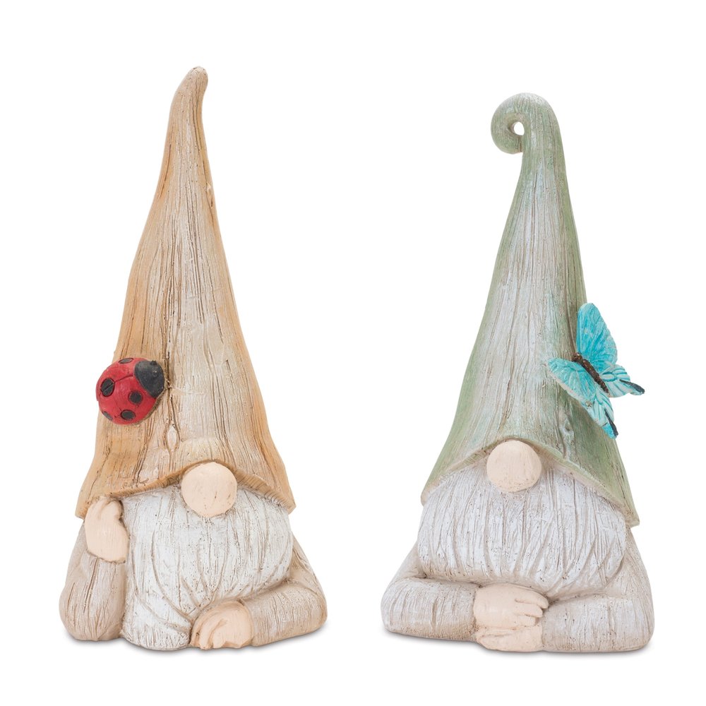 Set of Two Green Ivory And Light Brown Resin Gnome Tabletop Sculptures HomeRoots