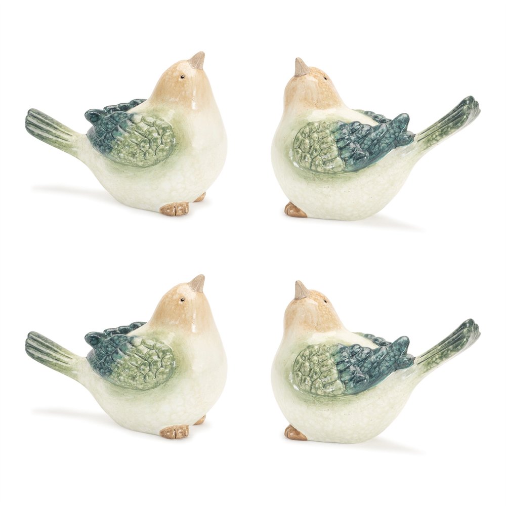 Set of Four Blue Terracotta Figurine Tabletop Sculpture HomeRoots