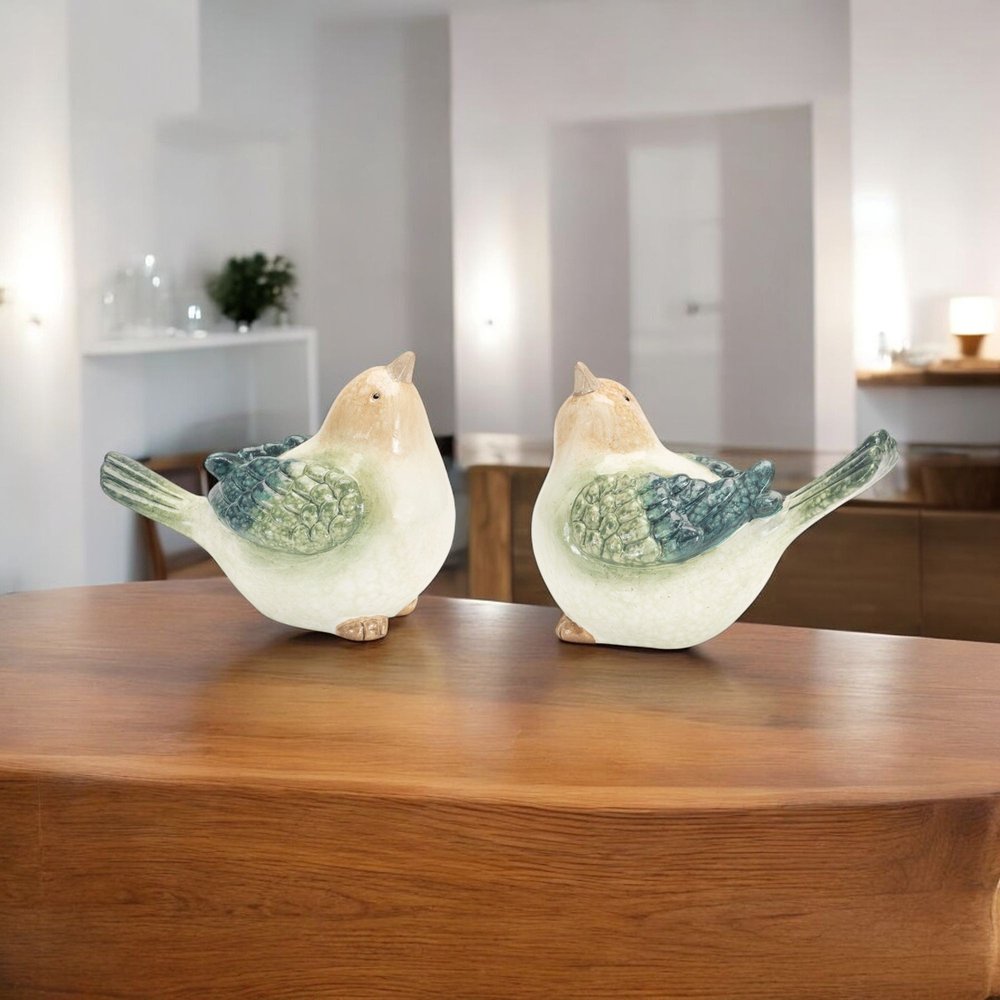 Set of Four Blue Terracotta Figurine Tabletop Sculpture HomeRoots