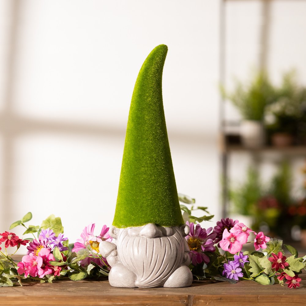 Set of Two Green Terracotta Standing Gnome Tabletop Sculpture HomeRoots