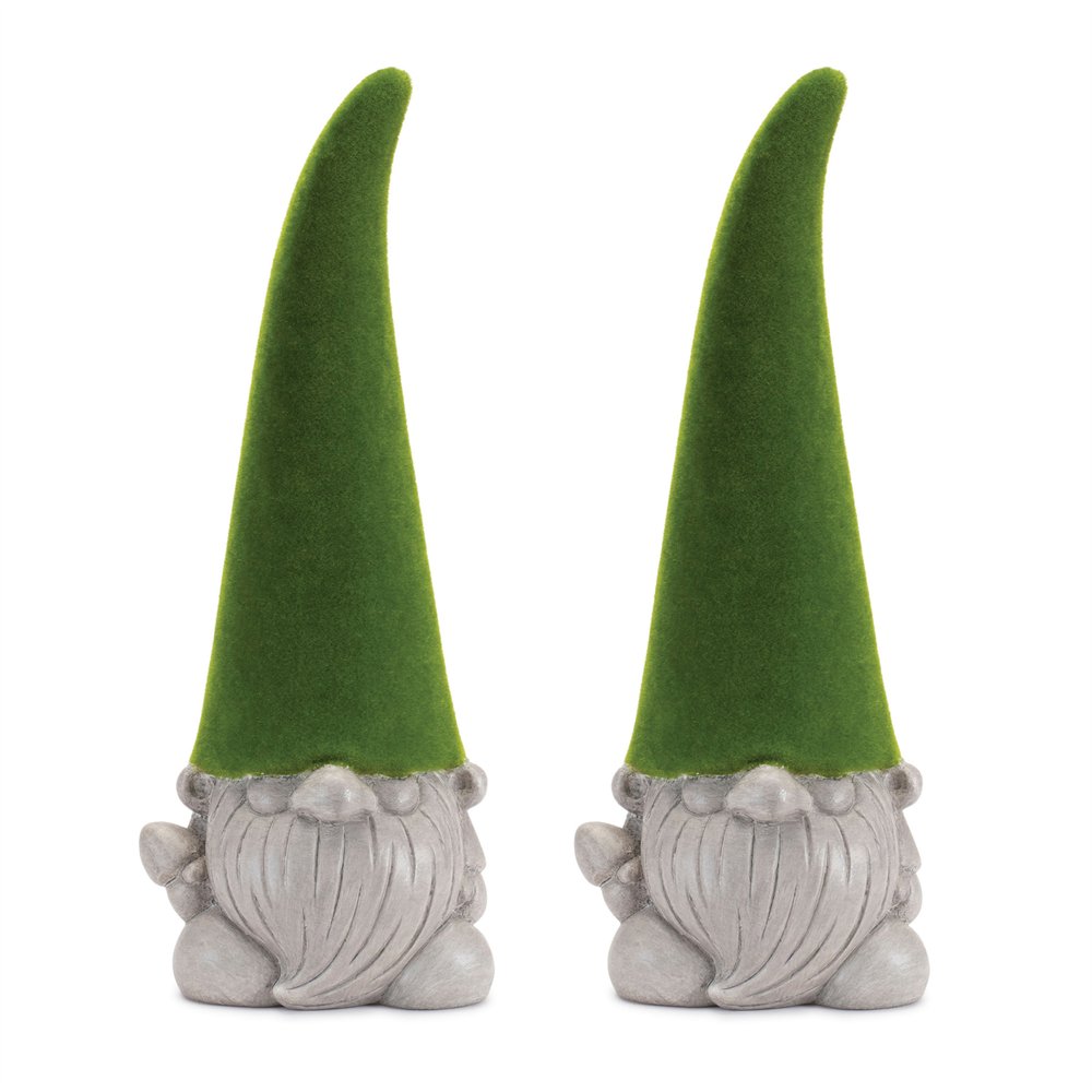 Set of Two Green Terracotta Standing Gnome Tabletop Sculpture HomeRoots