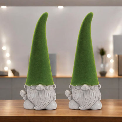 Set of Two Green Terracotta Standing Gnome Tabletop Sculpture HomeRoots