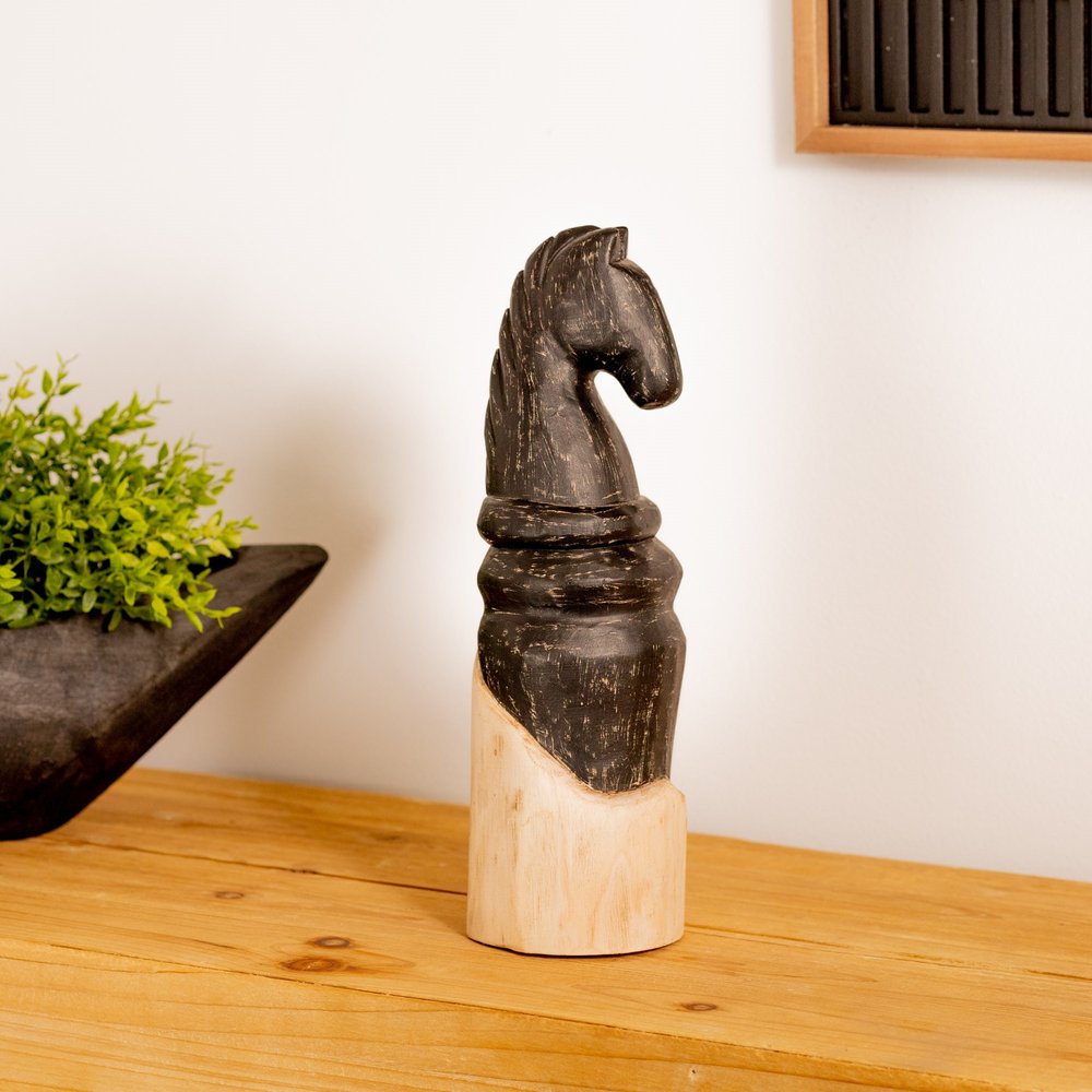 Set of Two Black Wood Tabletop Sculpture HomeRoots