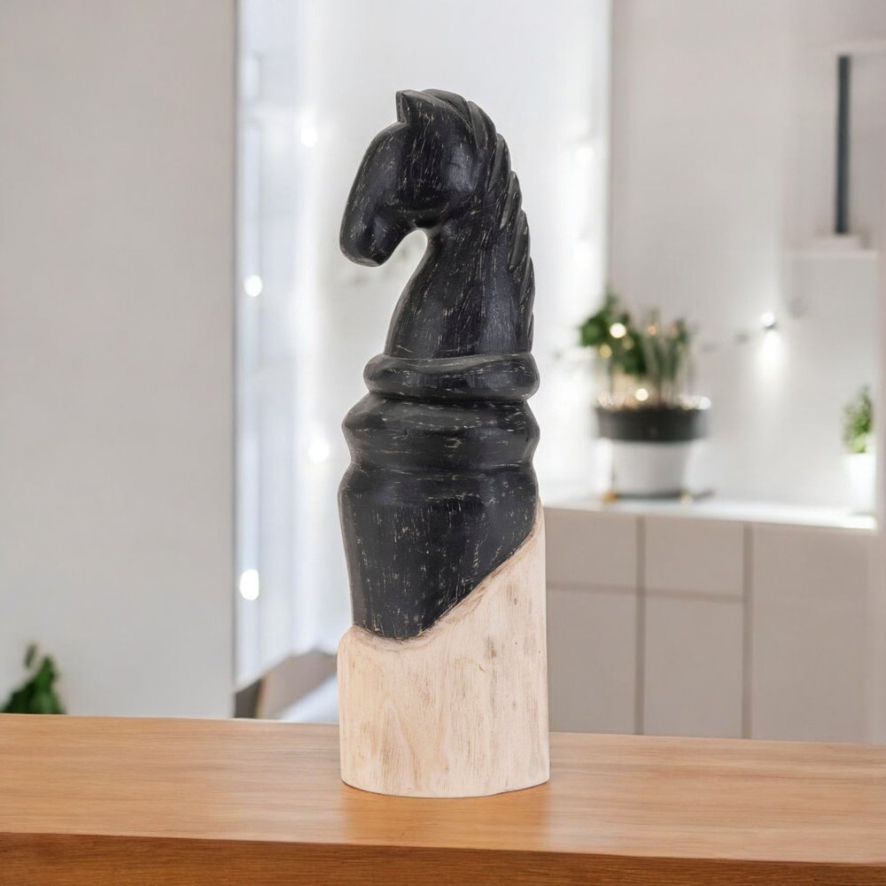 Set of Two Black Wood Tabletop Sculpture HomeRoots