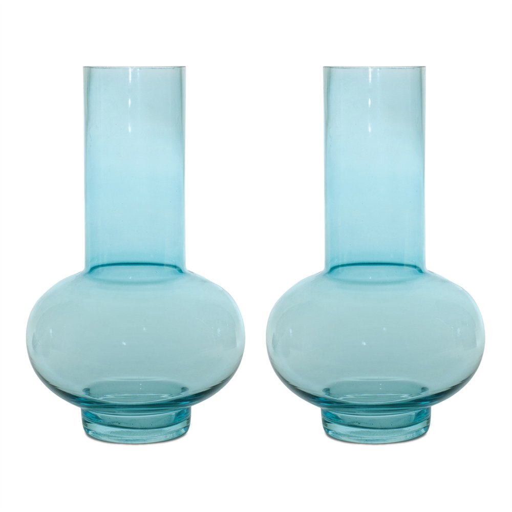 Set of Two Aqua Glass Round Table Vases HomeRoots
