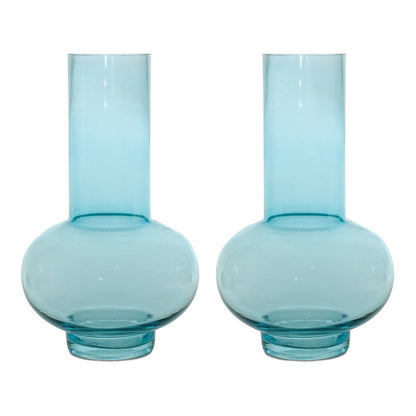 Set of Two Aqua Glass Round Table Vases HomeRoots