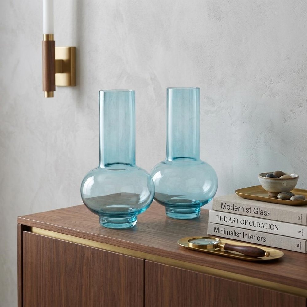 Set of Two Aqua Glass Round Table Vases HomeRoots