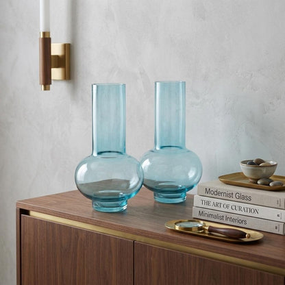 Set of Two Aqua Glass Round Table Vases HomeRoots