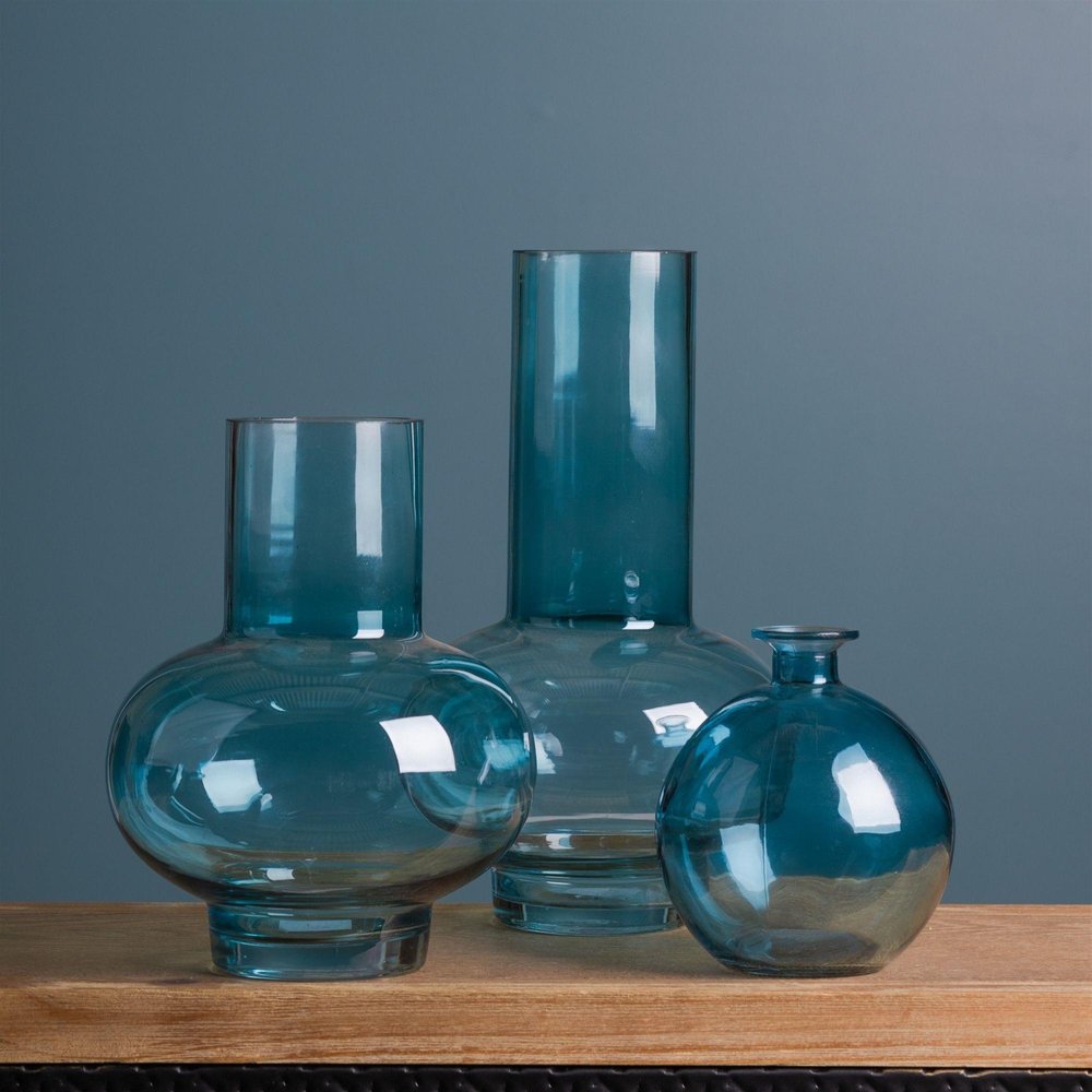 Set of Two Aqua Glass Round Table Vases HomeRoots