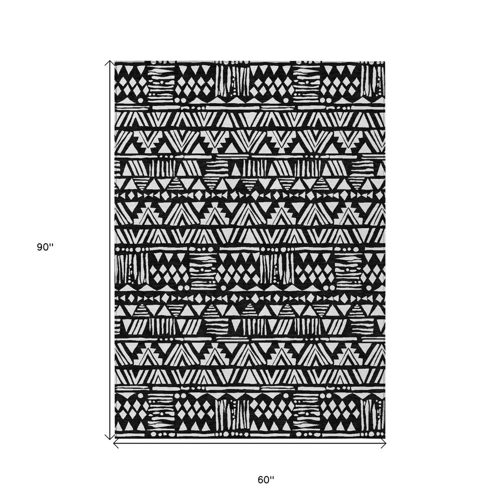 5' X 8' Black And Ivory Southwestern Washable Indoor Outdoor Area Rug HomeRoots