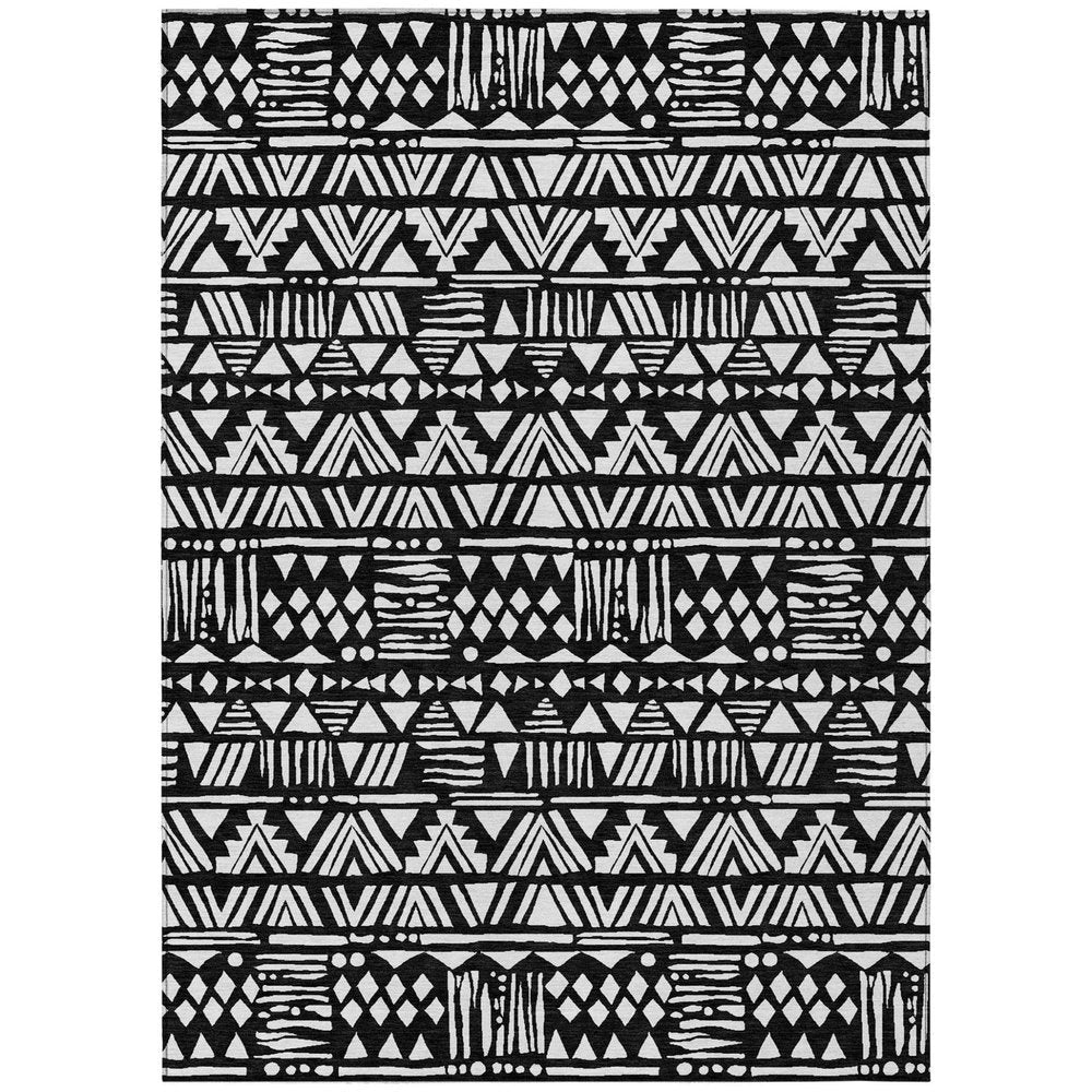 5' X 8' Black And Ivory Southwestern Washable Indoor Outdoor Area Rug HomeRoots