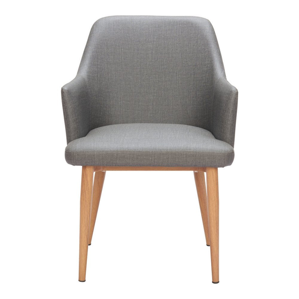 Set of Two Gray And Natural Fabric And Wood Dining Arm Chairs — view 3
