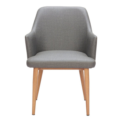 Set of Two Gray And Natural Fabric And Wood Dining Arm Chairs HomeRoots