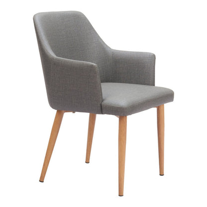 Set of Two Gray And Natural Fabric And Wood Dining Arm Chairs HomeRoots