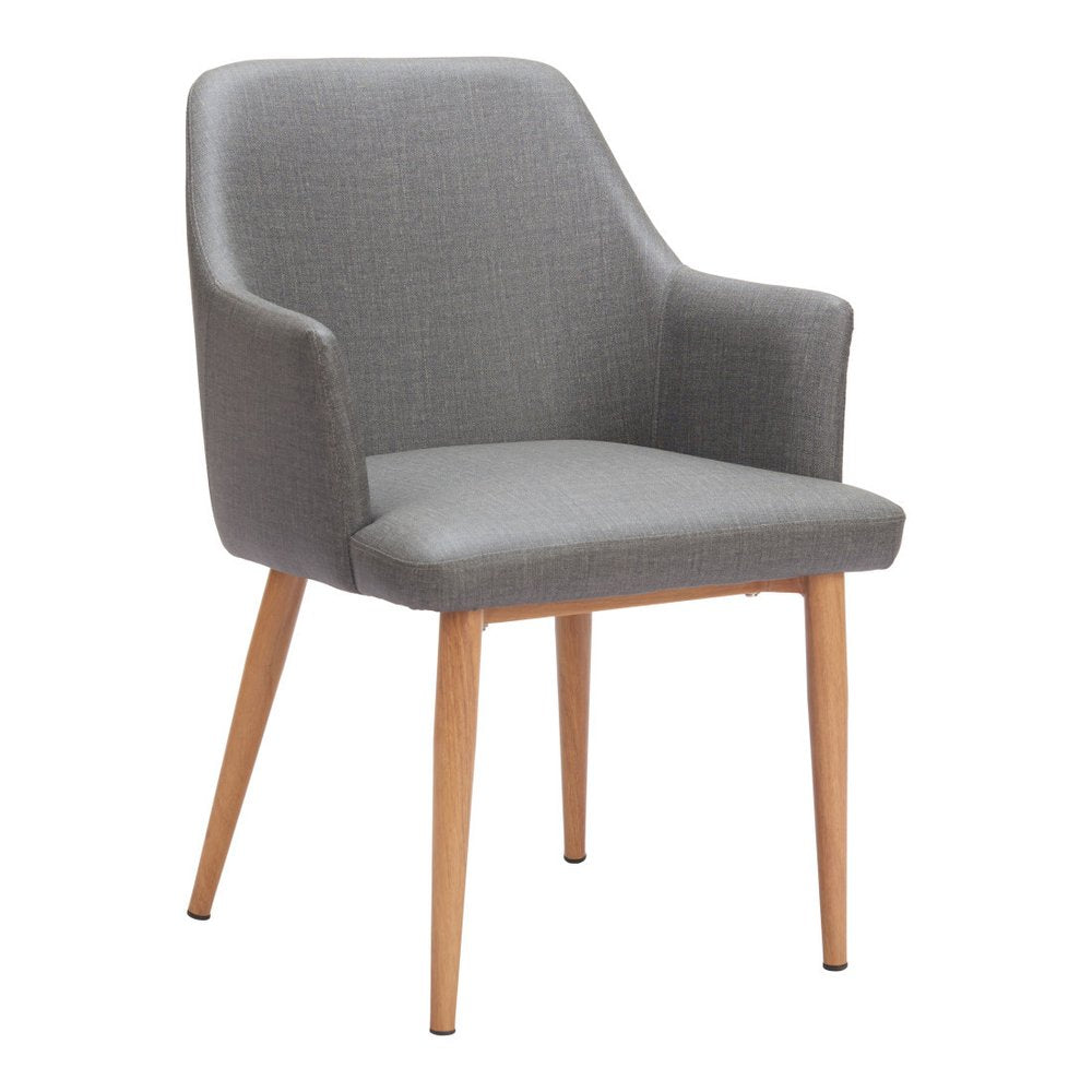 Set of Two Gray And Natural Fabric And Wood Dining Arm Chairs HomeRoots