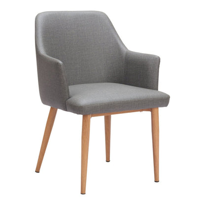 Set of Two Gray And Natural Fabric And Wood Dining Arm Chairs HomeRoots