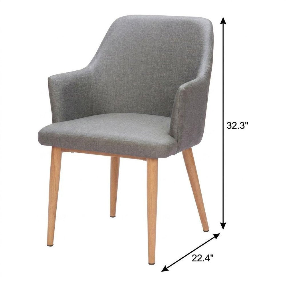 Set of Two Gray And Natural Fabric And Wood Dining Arm Chairs — view 10