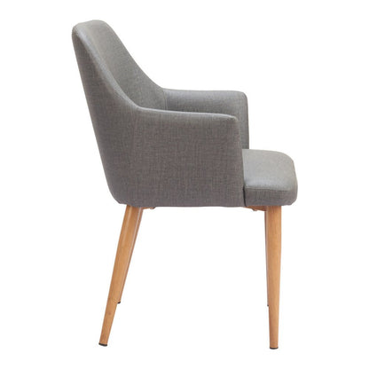 Set of Two Gray And Natural Fabric And Wood Dining Arm Chairs HomeRoots