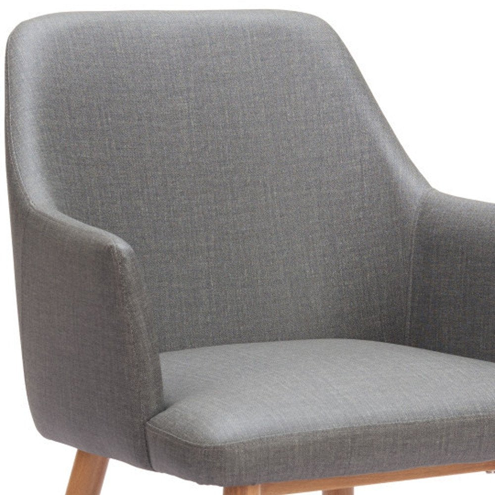 Set of Two Gray And Natural Fabric And Wood Dining Arm Chairs — view 8