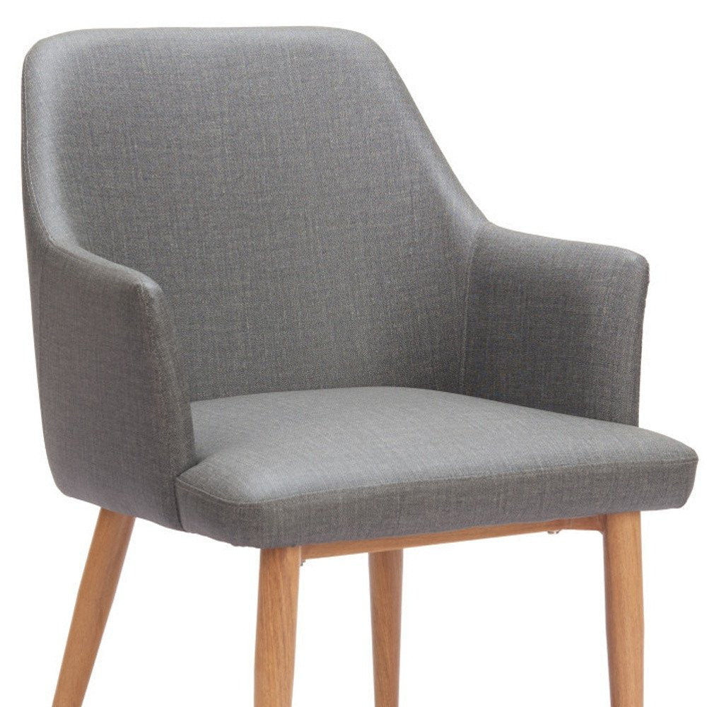 Set of Two Gray And Natural Fabric And Wood Dining Arm Chairs HomeRoots