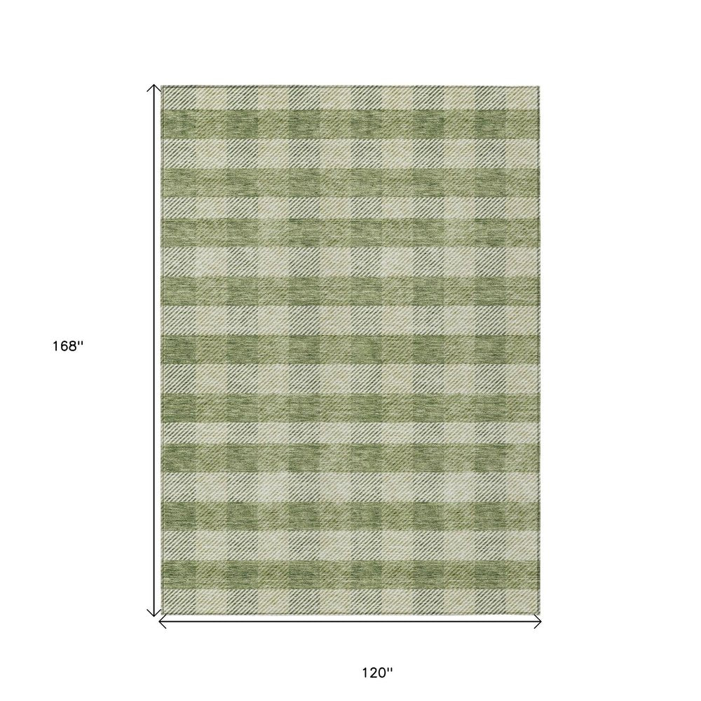 10' X 14' Green And Light Green Plaid Washable Indoor Outdoor Area Rug HomeRoots
