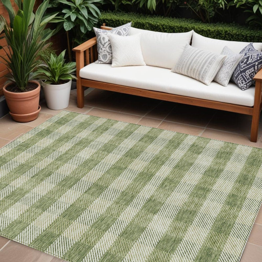 10' X 14' Green And Light Green Plaid Washable Indoor Outdoor Area Rug — view 8
