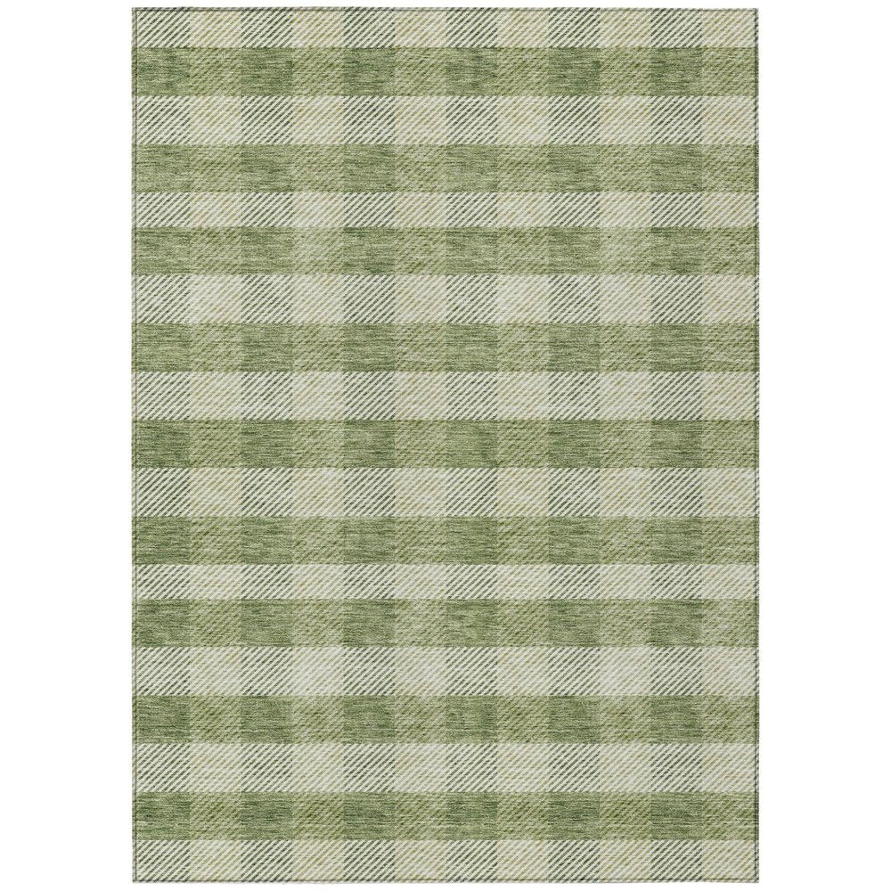 10' X 14' Green And Light Green Plaid Washable Indoor Outdoor Area Rug — view 1