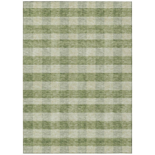 10' X 14' Green And Light Green Plaid Washable Indoor Outdoor Area Rug