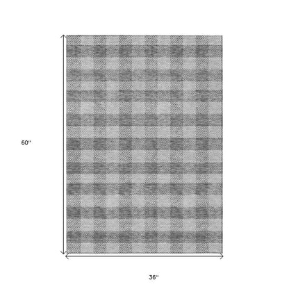 3' X 5' Gray And Charcoal Plaid Washable Indoor Outdoor Area Rug HomeRoots