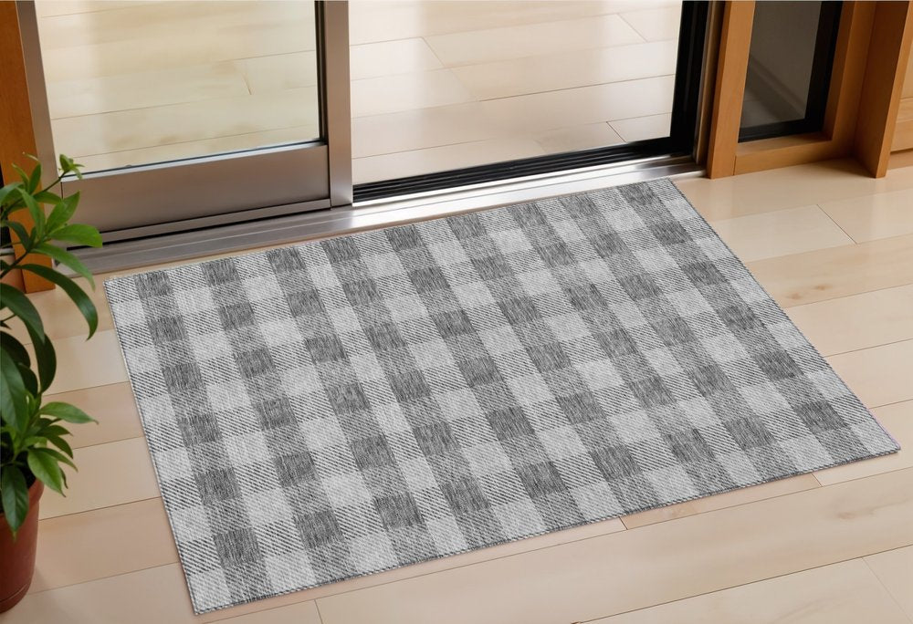 3' X 5' Gray And Charcoal Plaid Washable Indoor Outdoor Area Rug HomeRoots