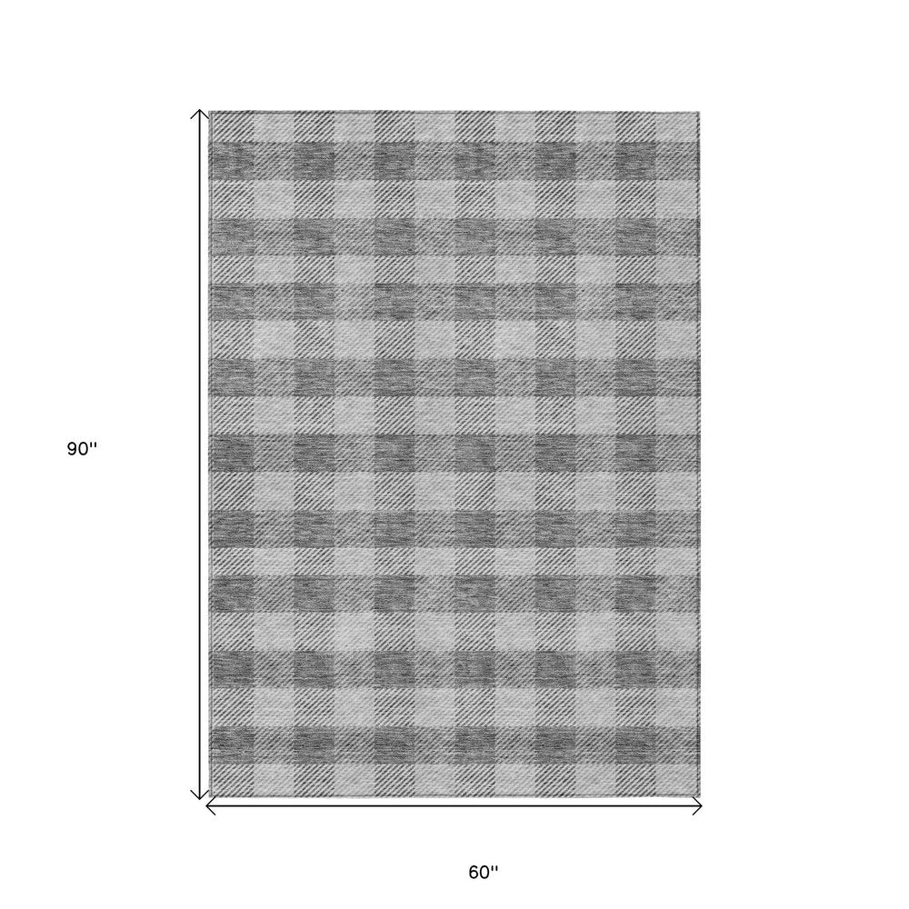 3' X 5' Gray And Charcoal Plaid Washable Indoor Outdoor Area Rug HomeRoots